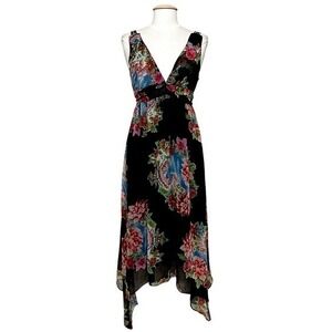 Cotton Express Womens Dress M Black Tropical Floral Shark Bite Whimsigoth Fairy